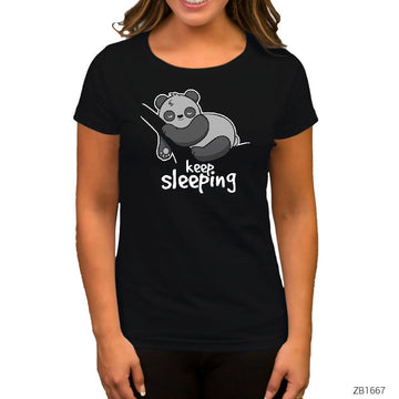 Panda Keep Sleeping Siyah Kadın Tişört