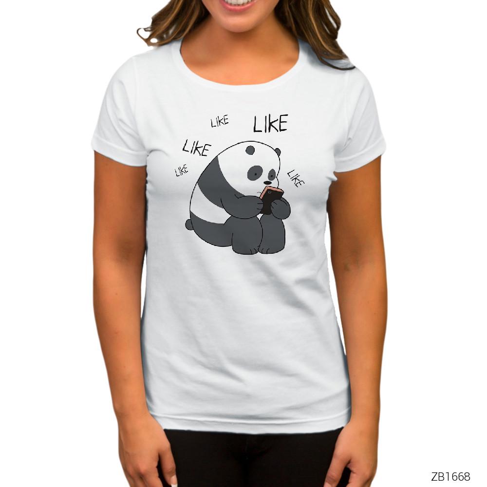Panda Likes Beyaz Kadın Tişört