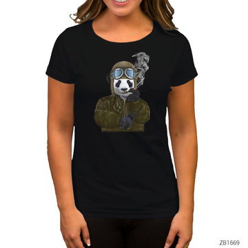 Panda Military Pilot Siyah Kadın Tişört