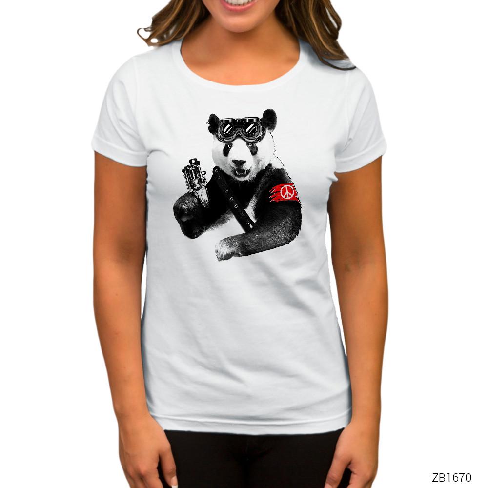 Panda Rebel Beyaz Kadın Tişört
