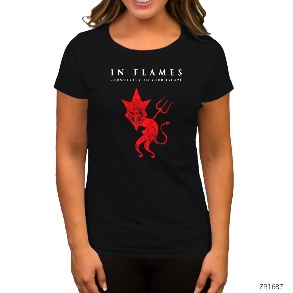In Flames Siyah Kadın Tişört
