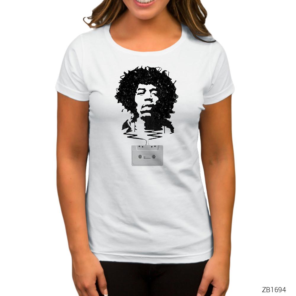 Jimi Hendrix Tape Beyaz Kadın Tişört