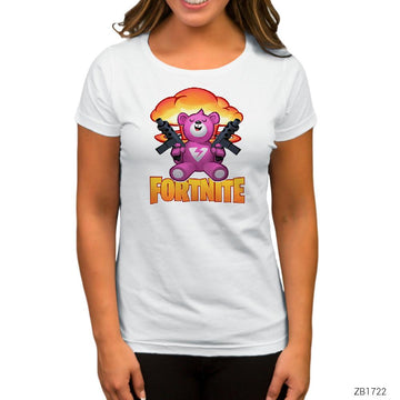 Fortnite Pink Bear Gunny Beyaz Kadın Tişört