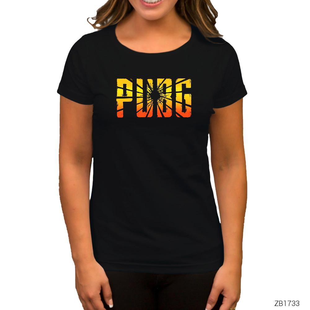 PUBG Logo Cracked Siyah Kadın Tişört