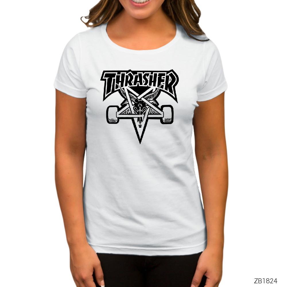 Thrasher 666 Beyaz Kadın Tişört