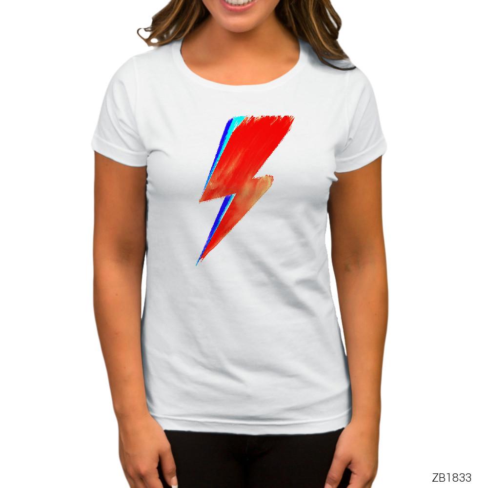 David Bowie Lighting Beyaz Kadın Tişört