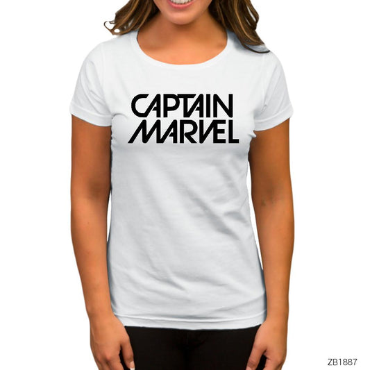 Captain Marvel Text Beyaz Kadın Tişört