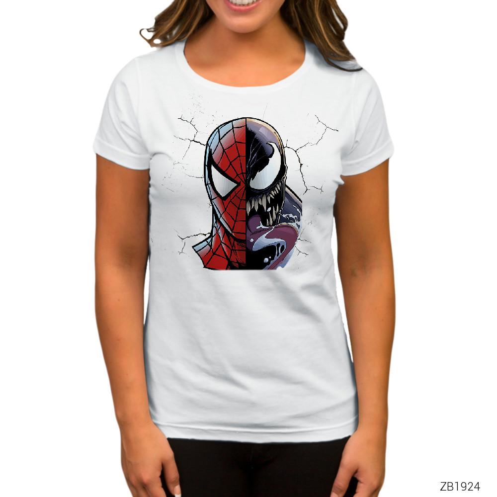 Venom vs Spiderman Beyaz Kadın Tişört
