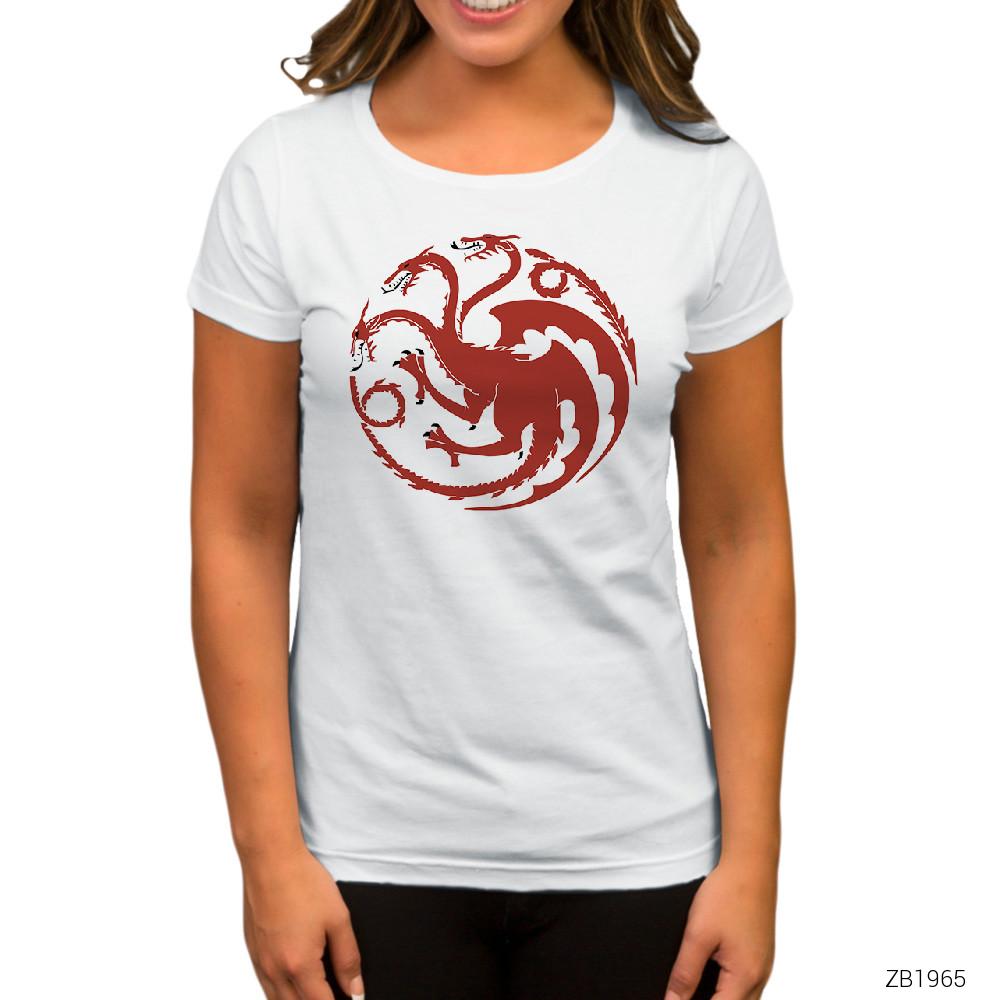 Game Of Thrones House Of Targaryen Dragon Beyaz Kadın Tişört