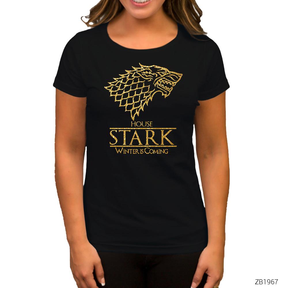 Game of Thrones House Stark Winter is Coming Siyah Kadın Tişört