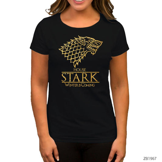 Game of Thrones House Stark Winter is Coming Siyah Kadın Tişört