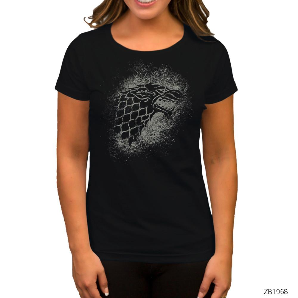 Game of Thrones House Stark Wolf Sigil Siyah Kadın Tişört