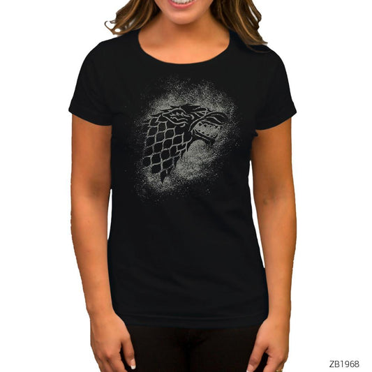 Game of Thrones House Stark Wolf Sigil Siyah Kadın Tişört