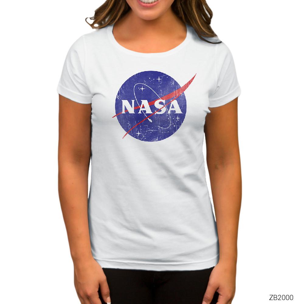 Nasa Damaged Logo Beyaz Kadın Tişört