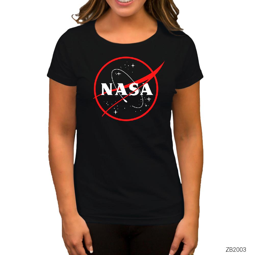 Nasa Red Logo Siyah Kadın Tişört