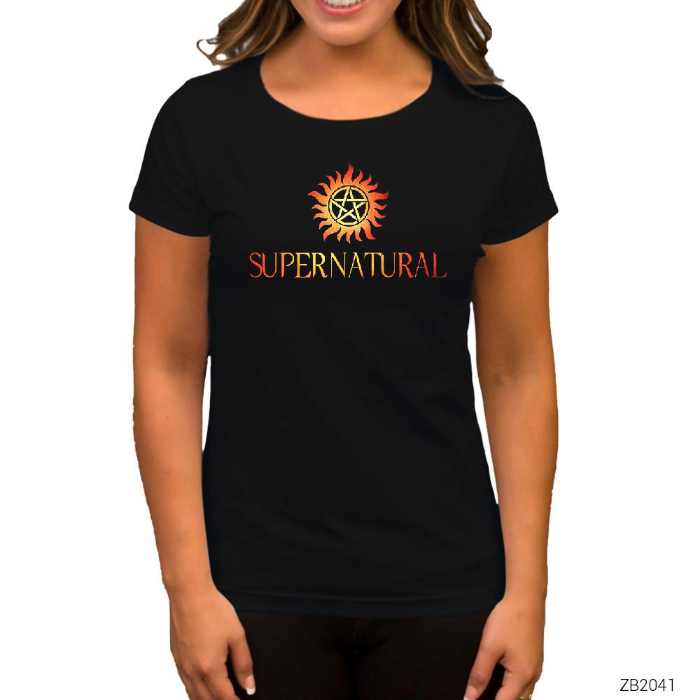 Supernatural Logo in Red Siyah Kadın Tişört