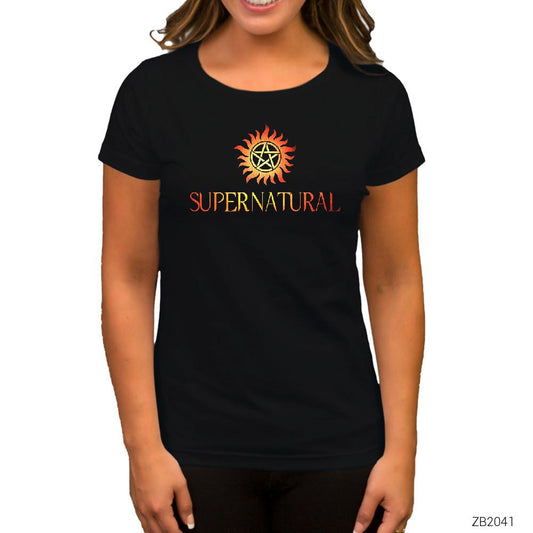 Supernatural Logo in Red Siyah Kadın Tişört