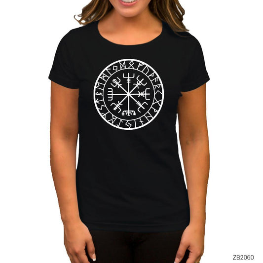 Vikings Vegvisir Siyah Kadın Tişört