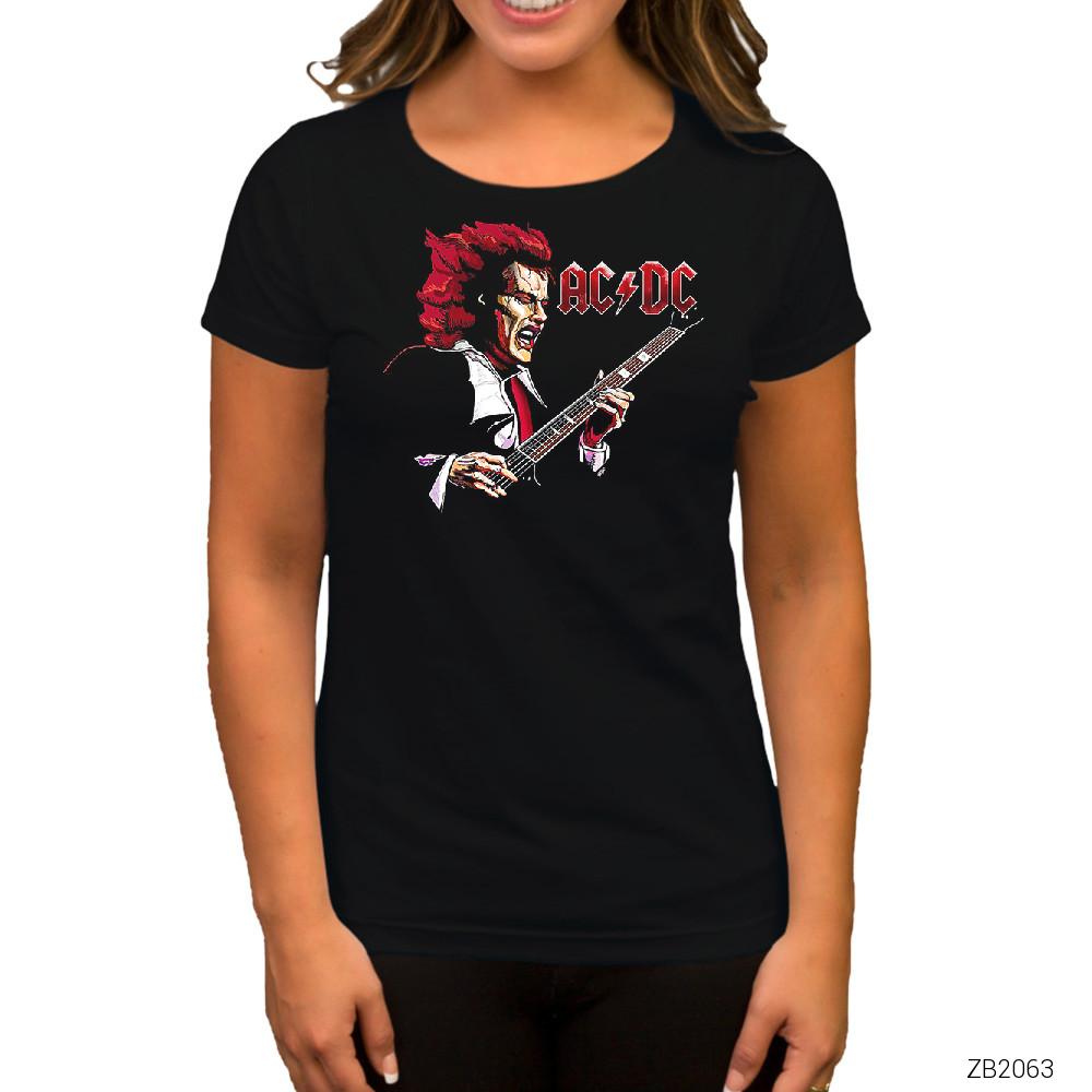 AC DC Angus Young Siyah Kadın Tişört