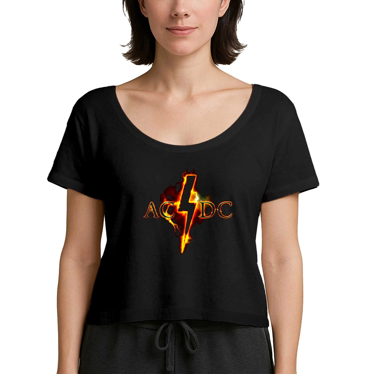 AC DC Fire Lighting Siyah Kadın Tişört