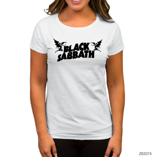 Black Sabbath Logo Beyaz Kadın Tişört