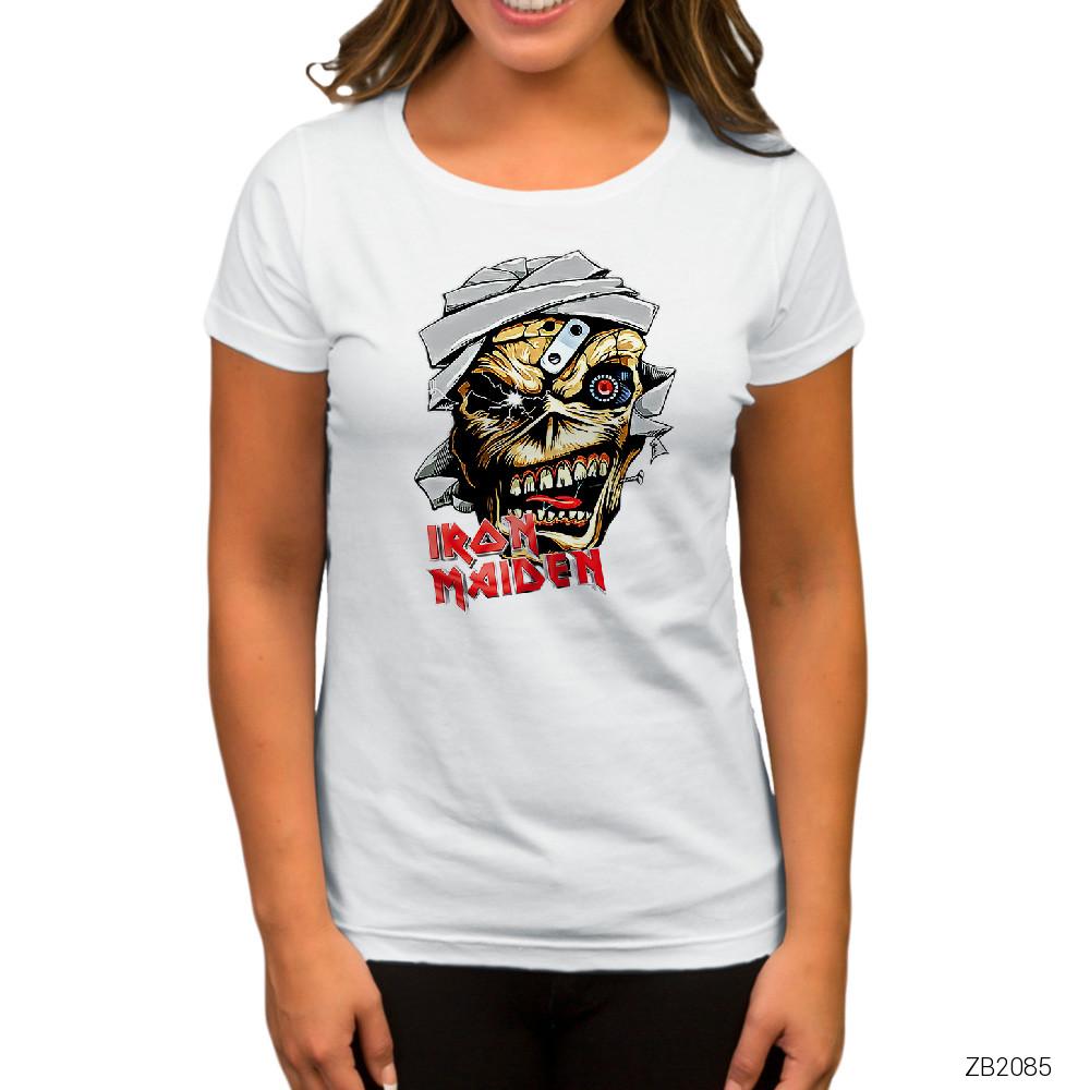 Iron Maiden Skull Cartoon Beyaz Kadın Tişört