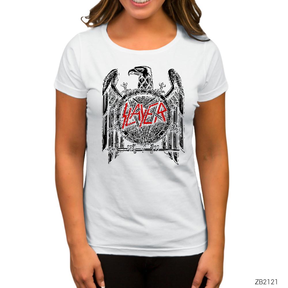 Slayer Eagle Split Beyaz Kadın Tişört