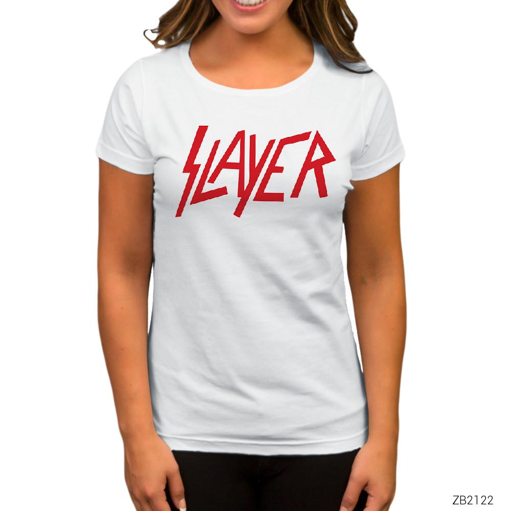 Slayer Flat Logo Beyaz Kadın Tişört