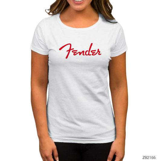 Fender Logo 2 Beyaz Kadın Tişört