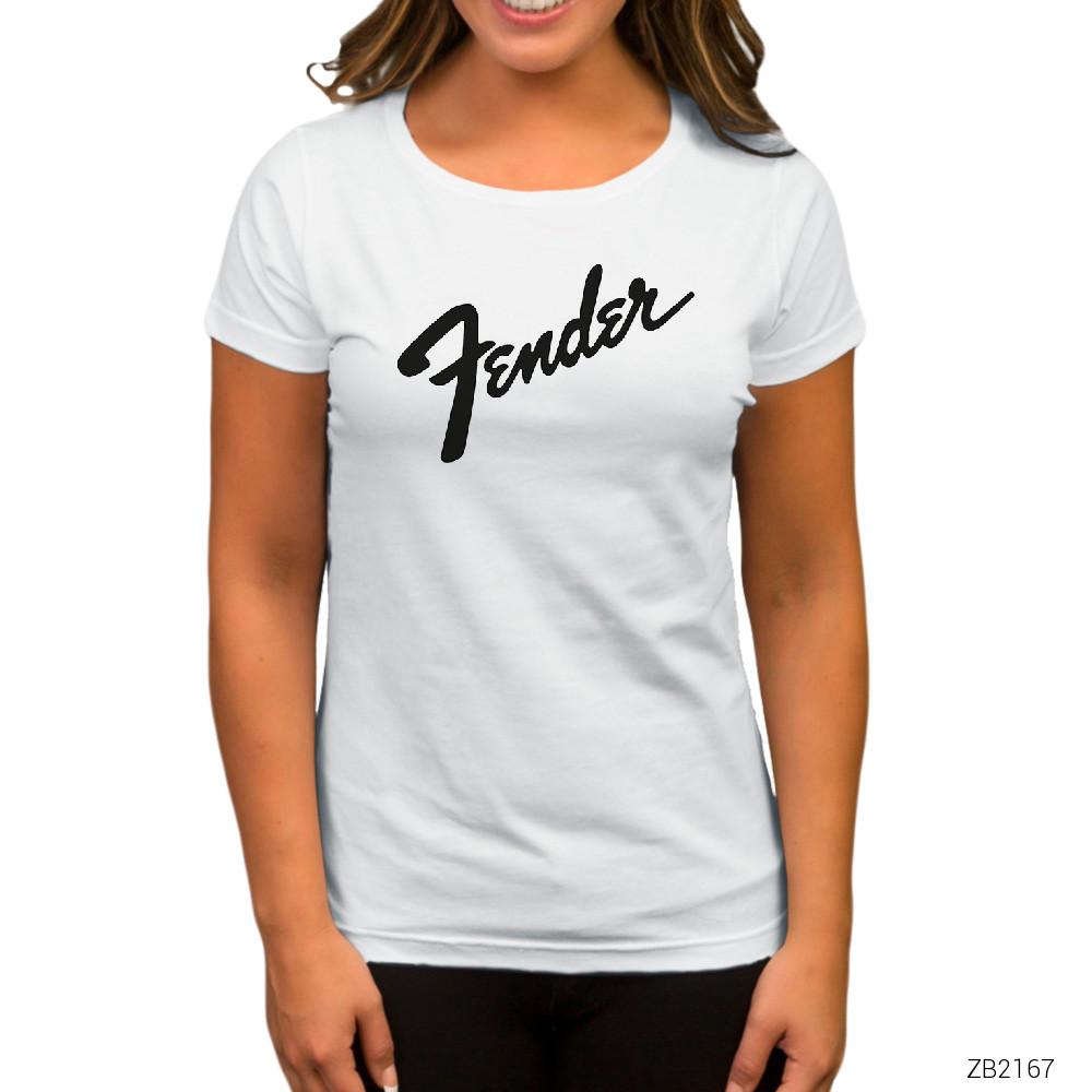 Fender Logo 3 Beyaz Kadın Tişört