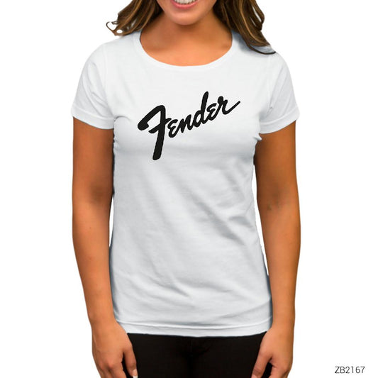 Fender Logo 3 Beyaz Kadın Tişört