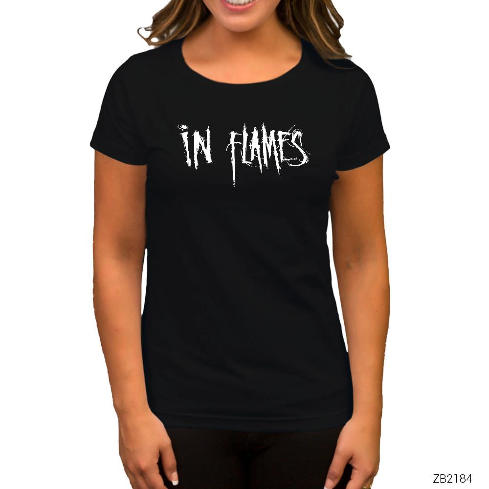In Flames Logo Siyah Kadın Tişört