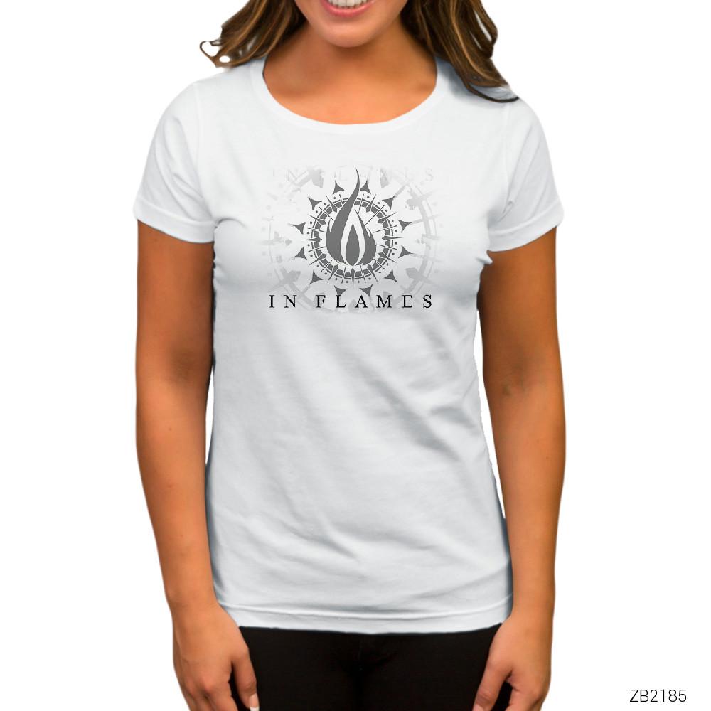 In Flames Logo 2 Beyaz Kadın Tişört