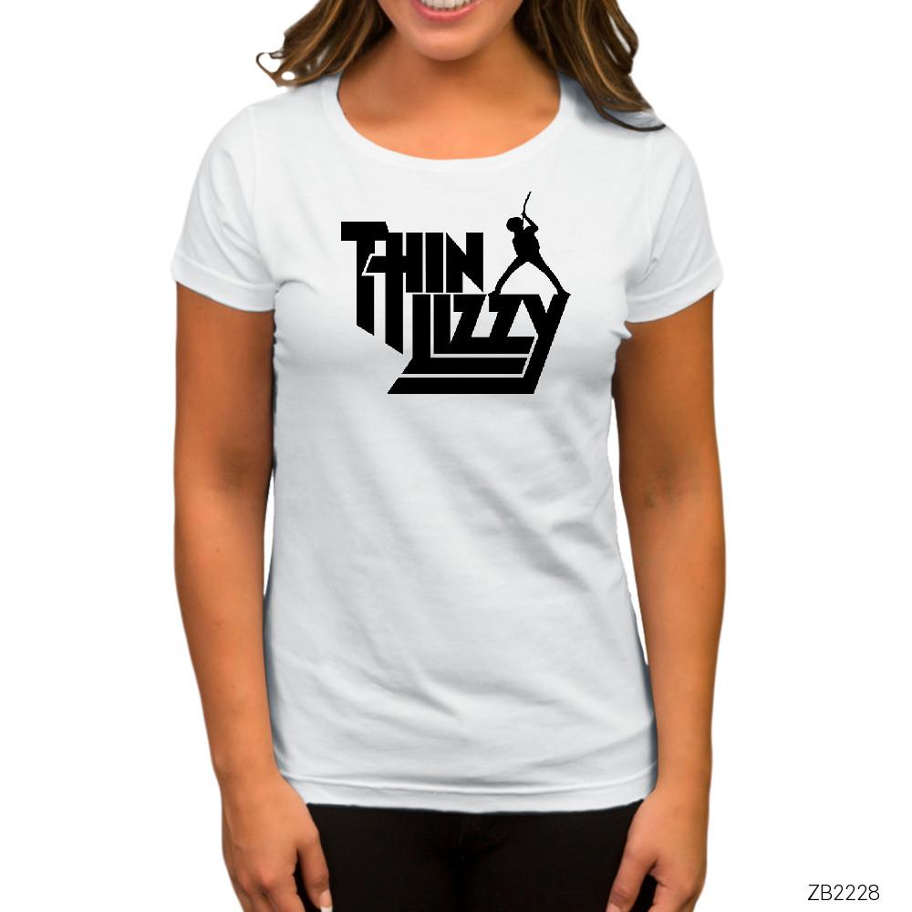 Thin Lizzy Text Beyaz Kadın Tişört