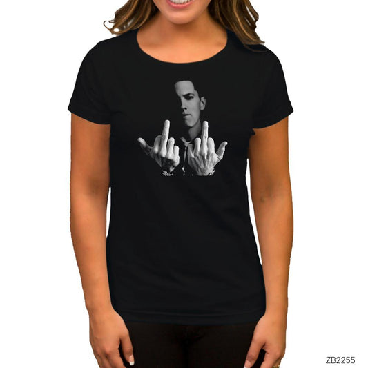 Eminem Middle Finger Siyah Kadın Tişört