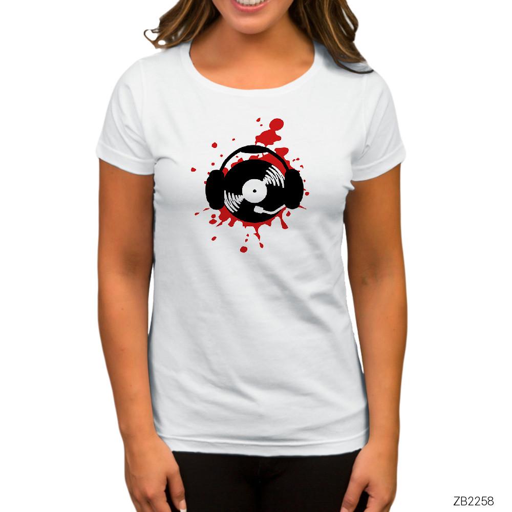 Hip-Hop Dj Scratch Beyaz Kadın Tişört