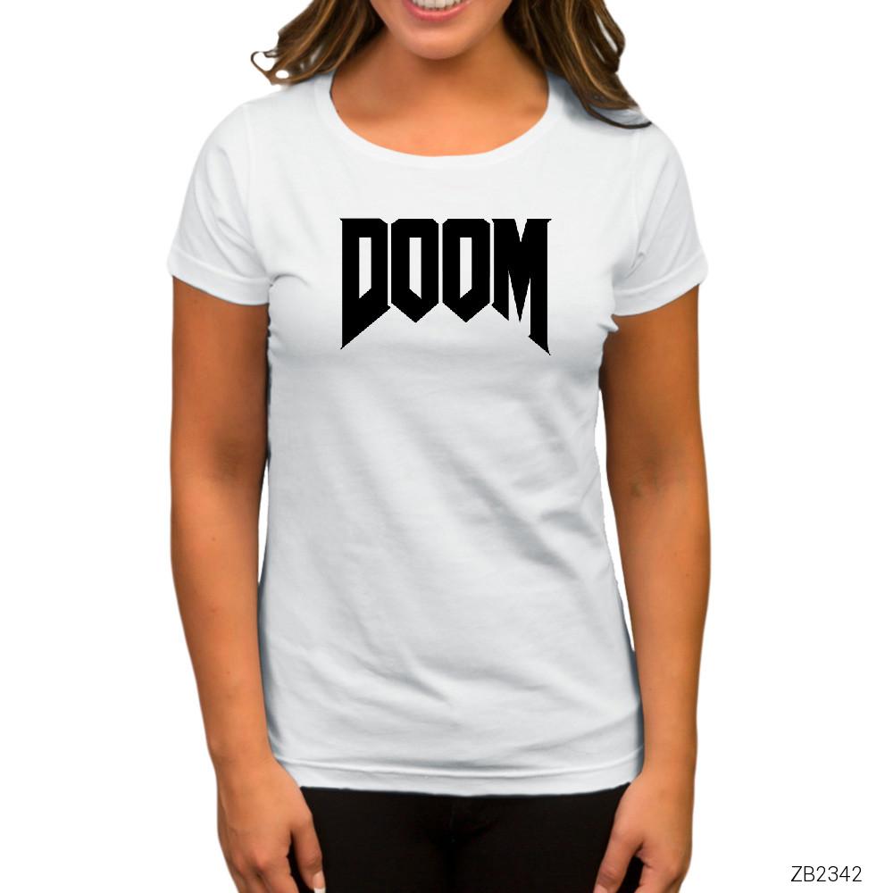 Doom Logo Beyaz Kadın Tişört