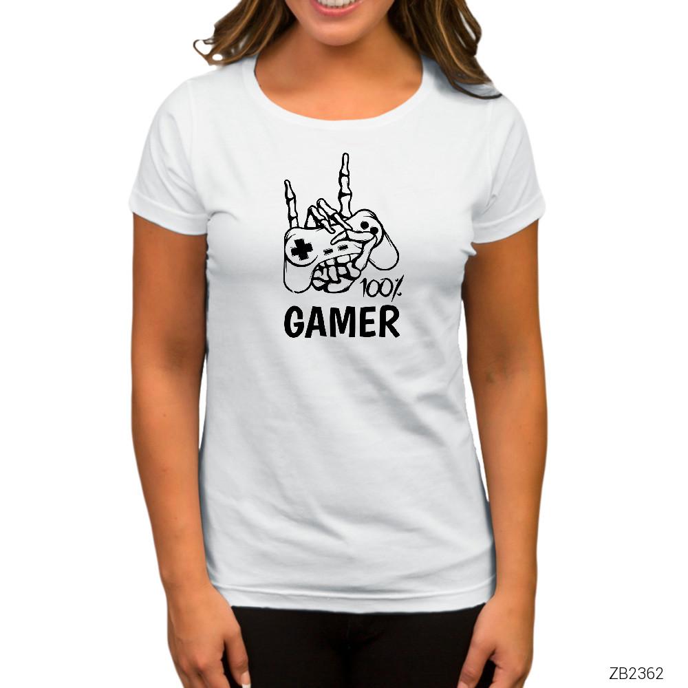 Gamer %100 Beyaz Kadın Tişört