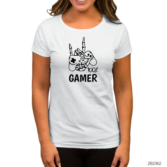 Gamer %100 Beyaz Kadın Tişört