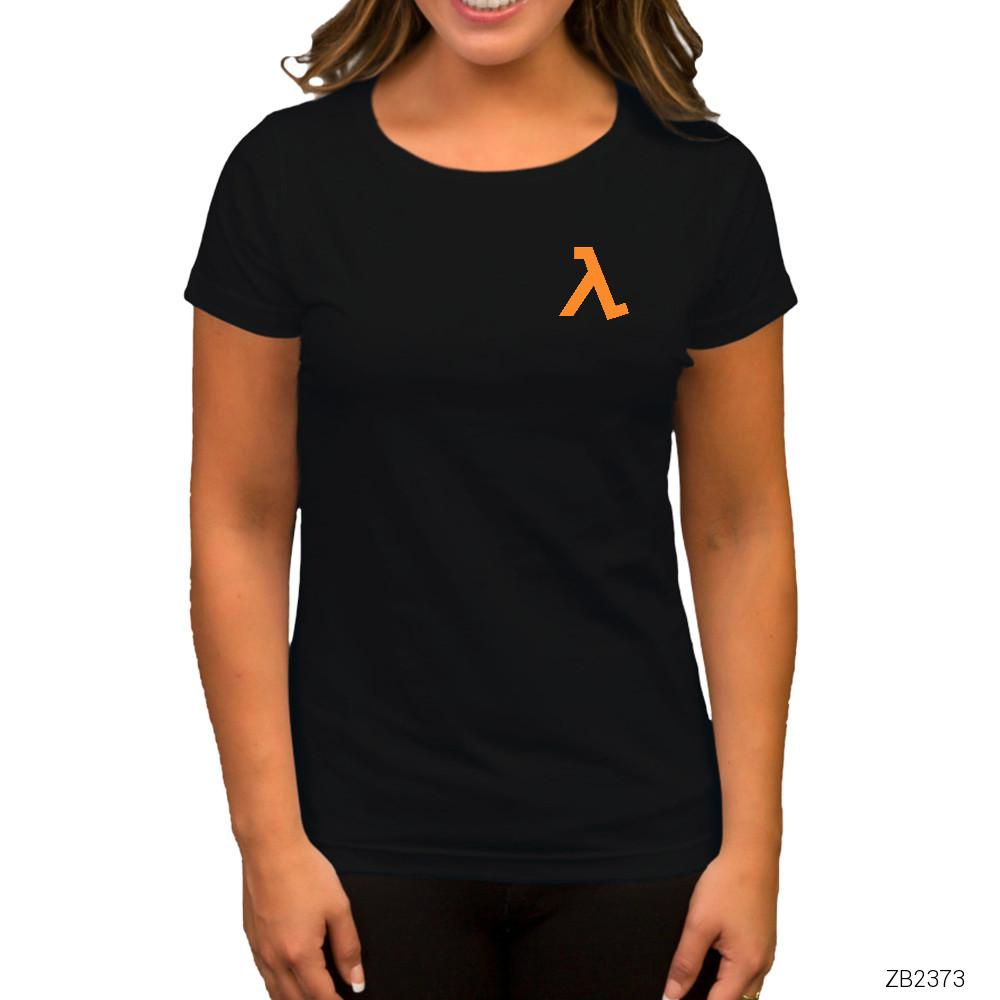 Half Life Logo Pocket Kopya Siyah Kadın Tişört