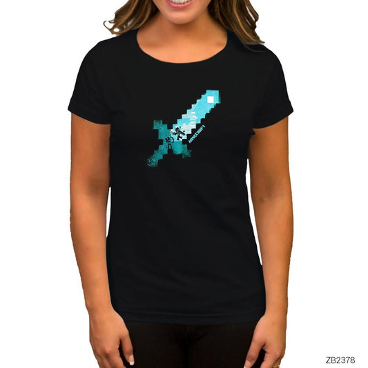 Minecraft Diamond Sword Siyah Kadın Tişört