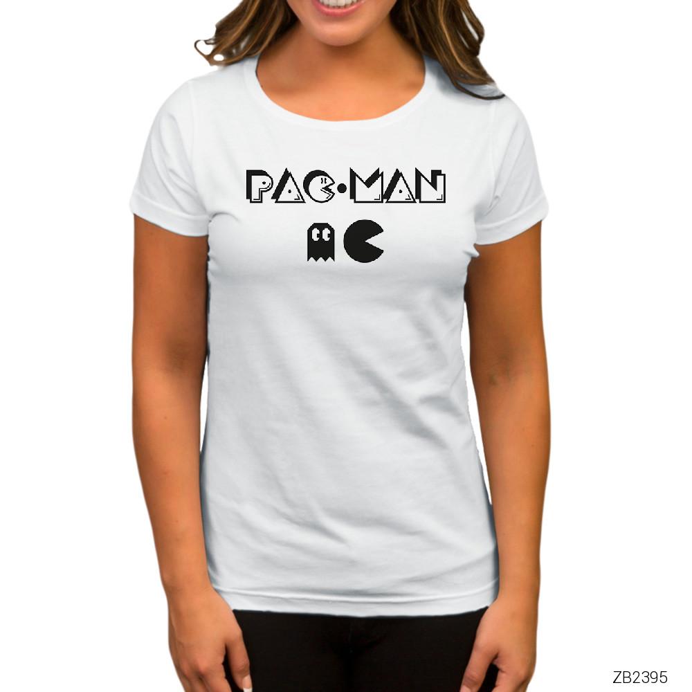 Pac-man Text Beyaz Kadın Tişört