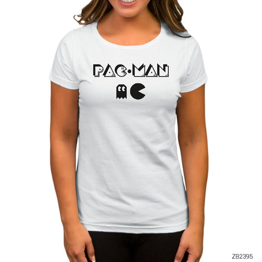 Pac-man Text Beyaz Kadın Tişört