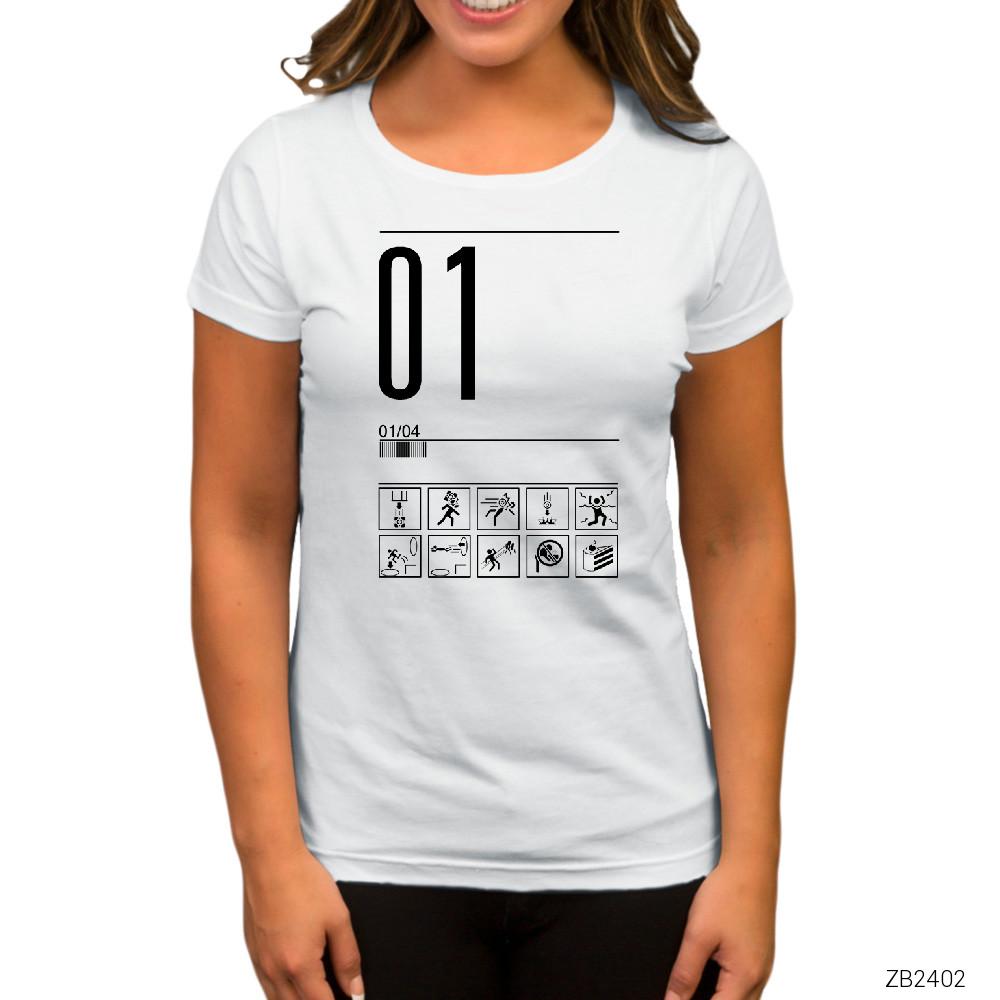 Portal Aperture Level 1 Beyaz Kadın Tişört