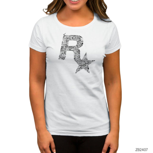 Rockstar Logo 2 Beyaz Kadın Tişört