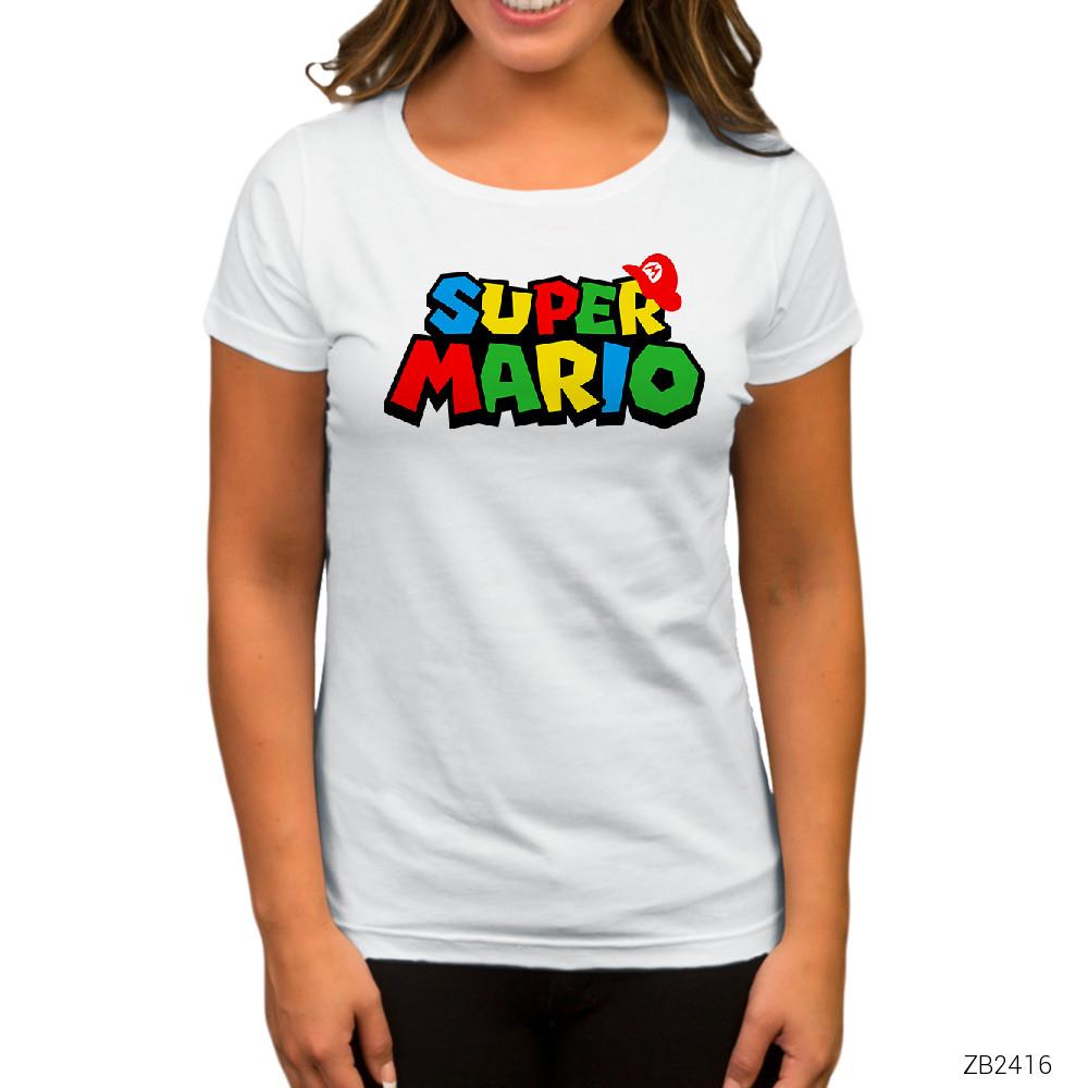 Super Mario Logo Beyaz Kadın Tişört