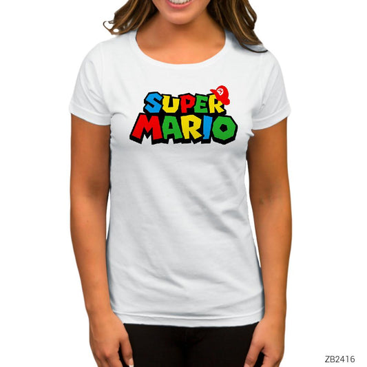 Super Mario Logo Beyaz Kadın Tişört