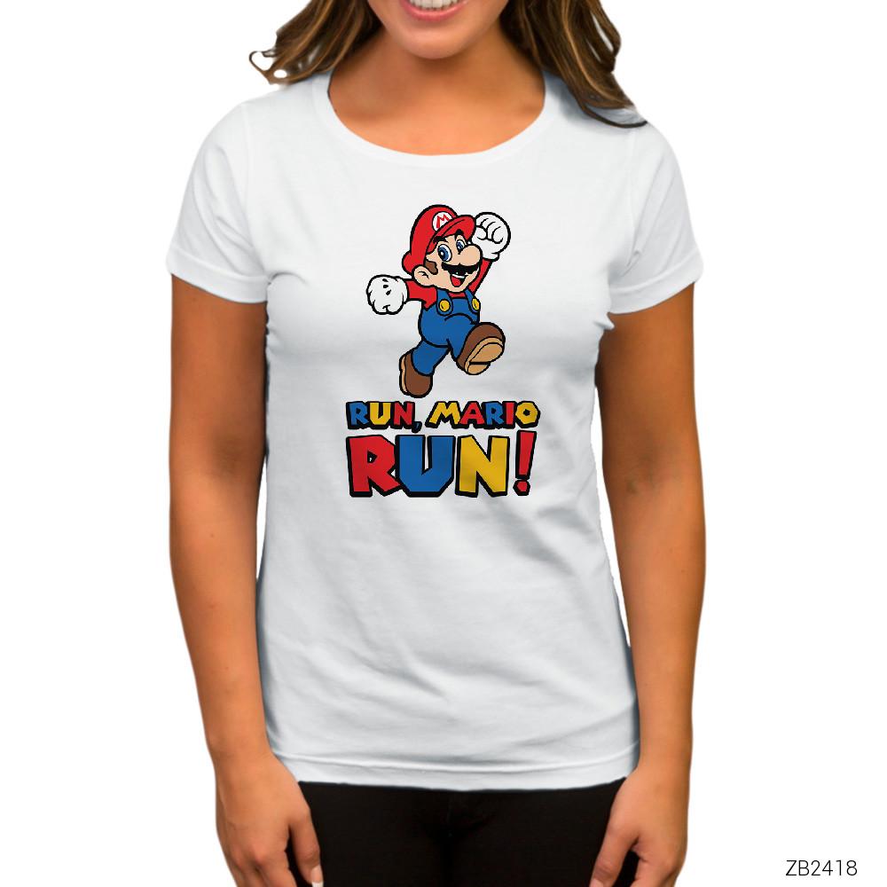 Super Mario Run Run Beyaz Kadın Tişört