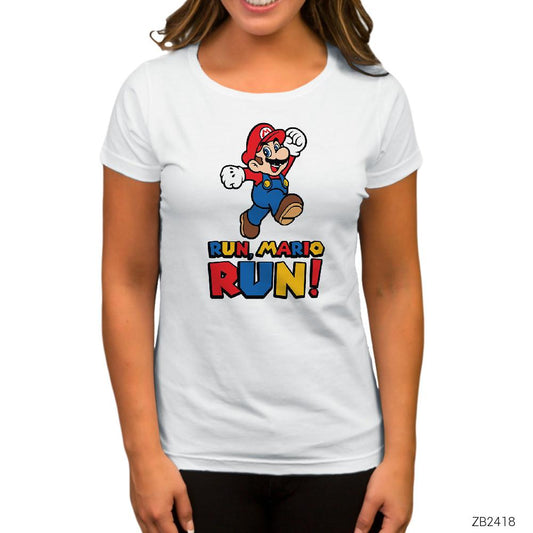 Super Mario Run Run Beyaz Kadın Tişört
