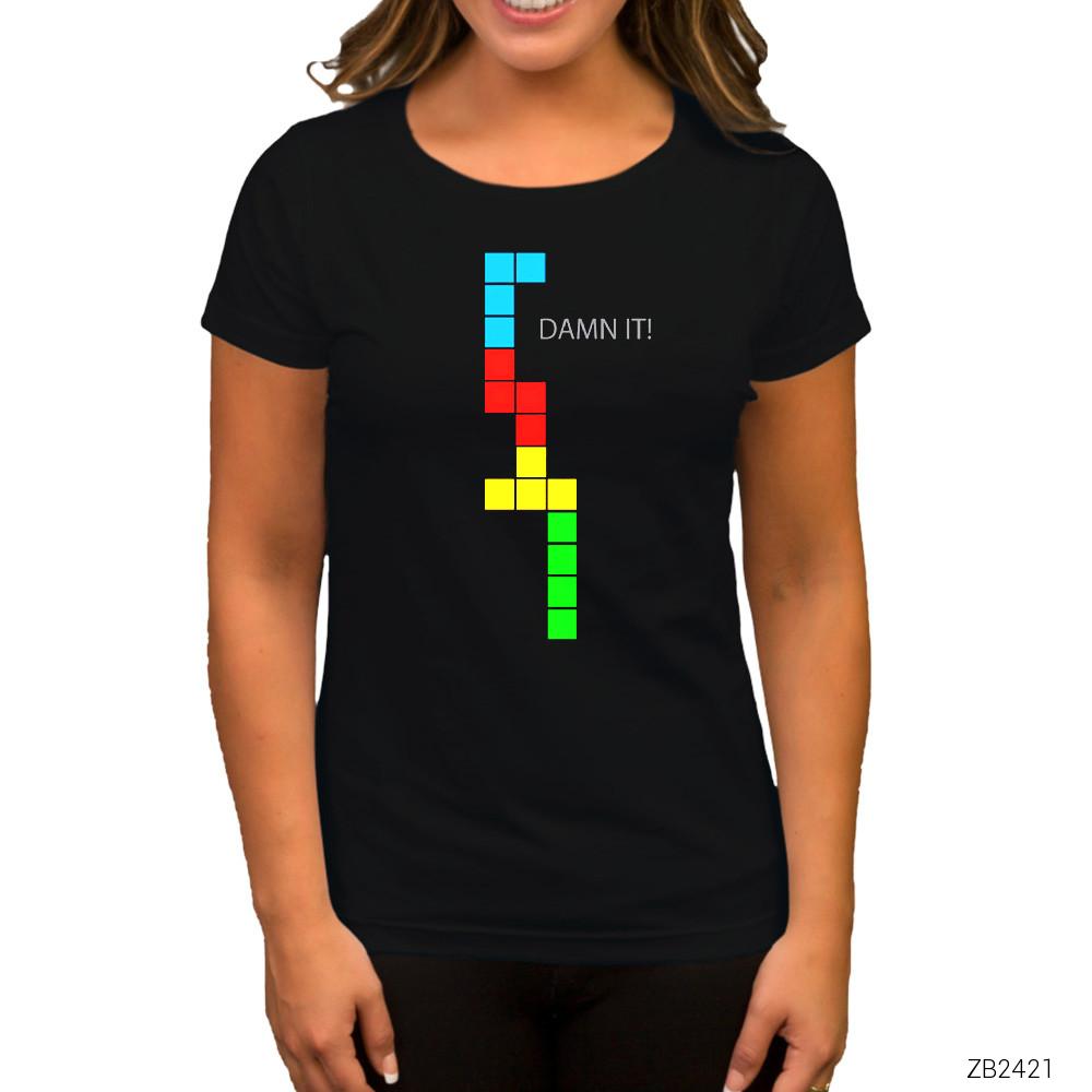 Tetris Damn It Siyah Kadın Tişört